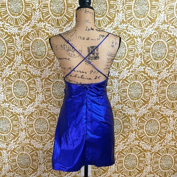 NWT Amanda Uprichard Laconia Blue Metallic Strappy Ruched Mini Dress size XS - Picture 8 of 12